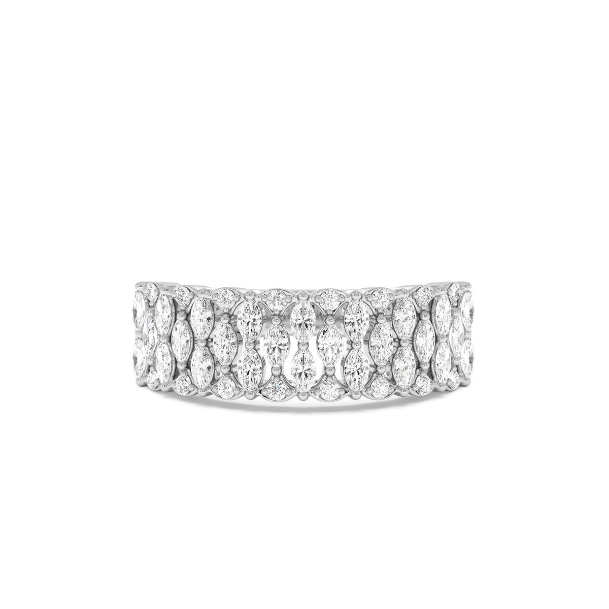 Multi Row Marquise Diamond Anniversary Ring in 14K Gold — view 4
