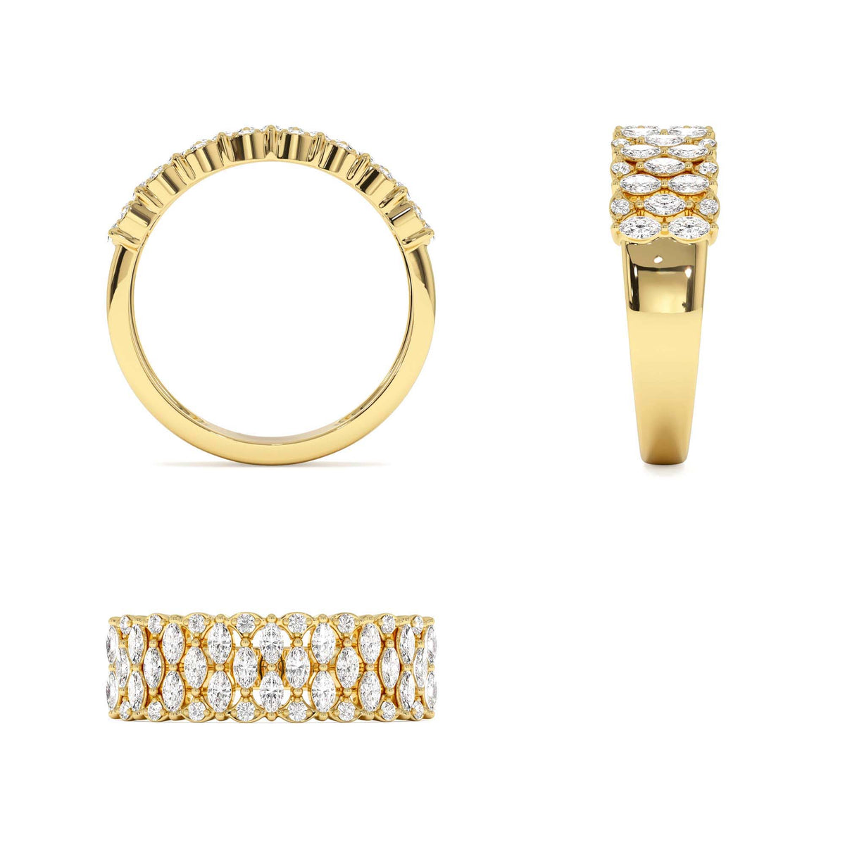 Multi Row Marquise Diamond Anniversary Ring in 14K Gold — view 3