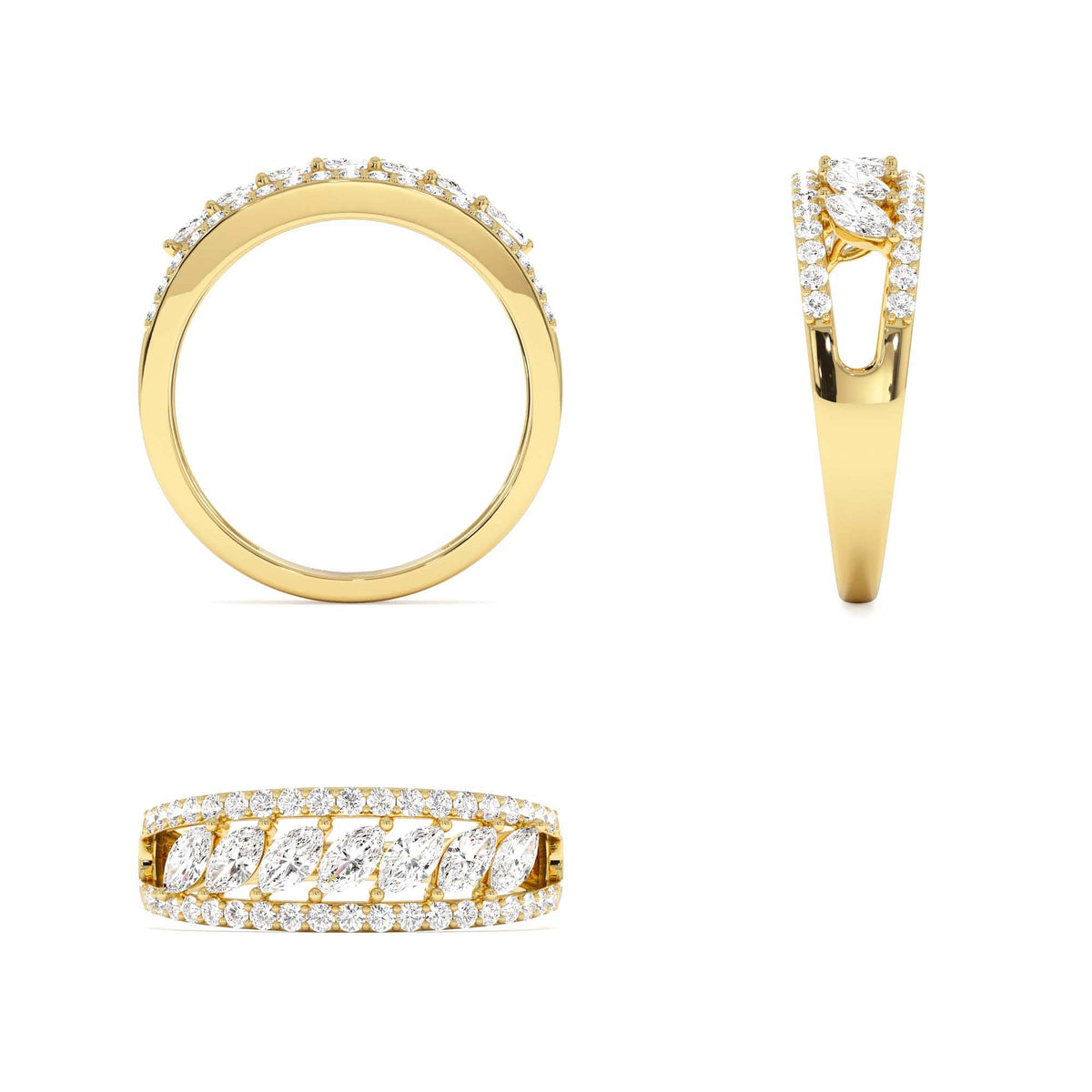 Diamond Band with Marquise Center in 14K Gold — view 3