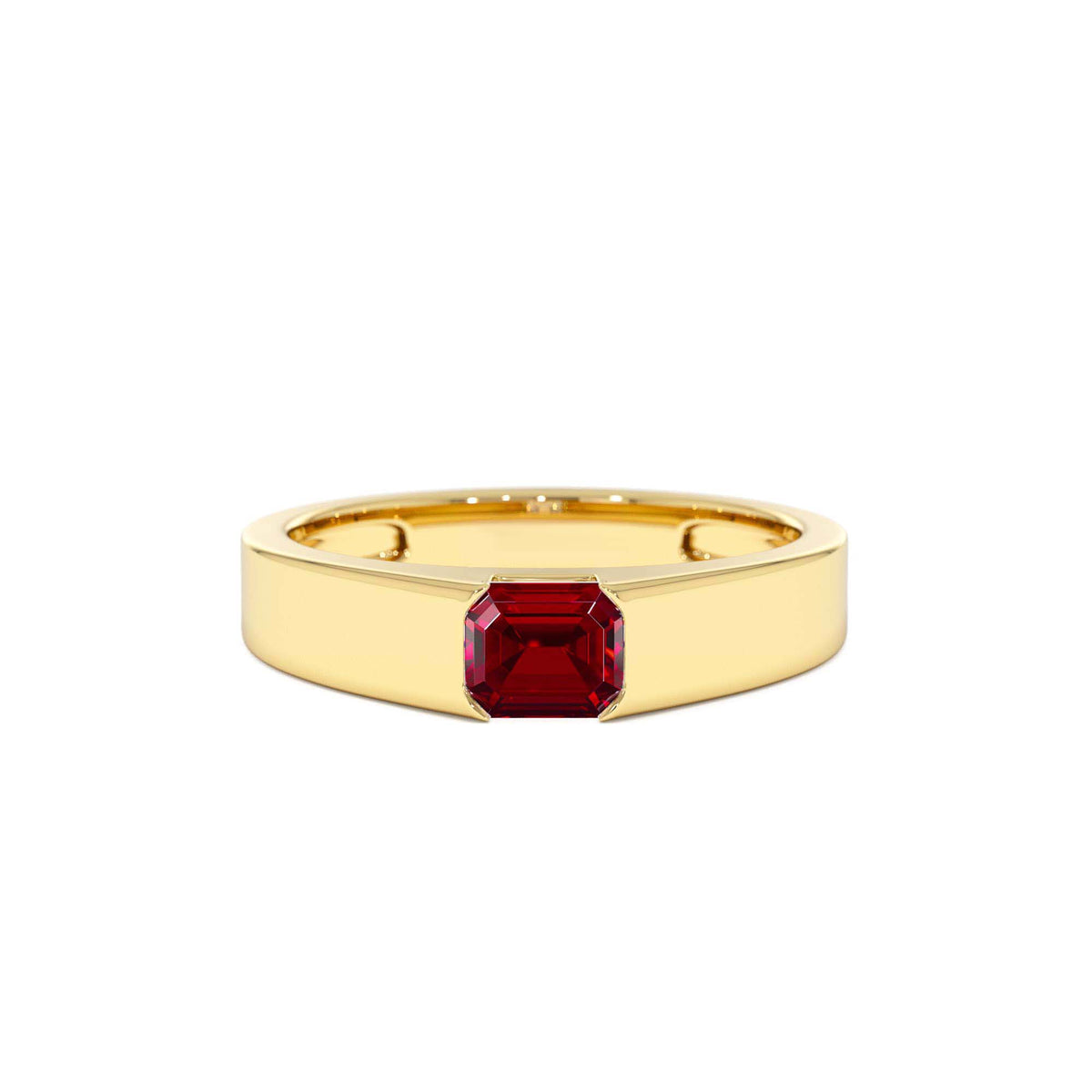Emerald Cut Ruby Solitaire Ring in 14K Gold — view 1