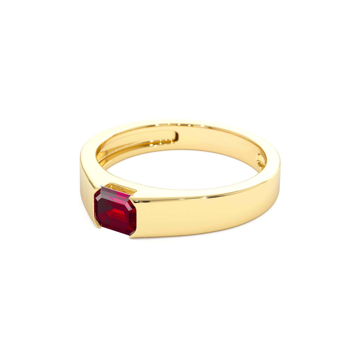 Emerald Cut Ruby Solitaire Ring in 14K Gold — view 2