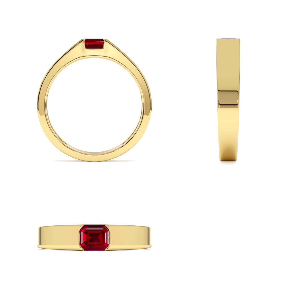 Emerald Cut Ruby Solitaire Ring in 14K Gold — view 3