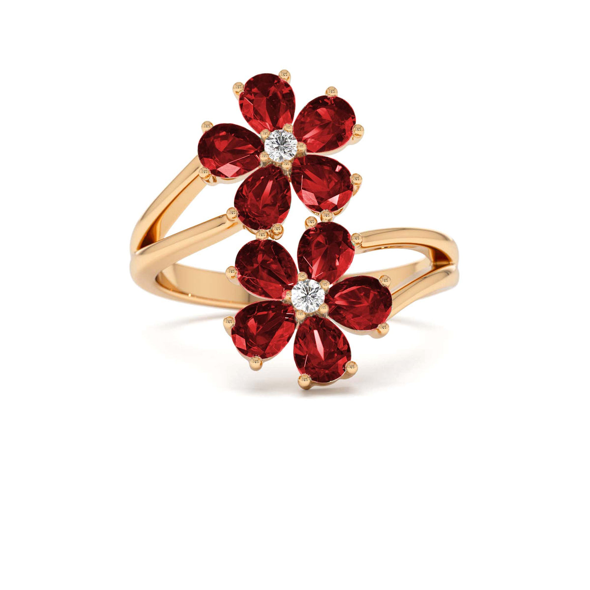 Ruby Flower Diamond Accent Ring in 14K Gold — view 5