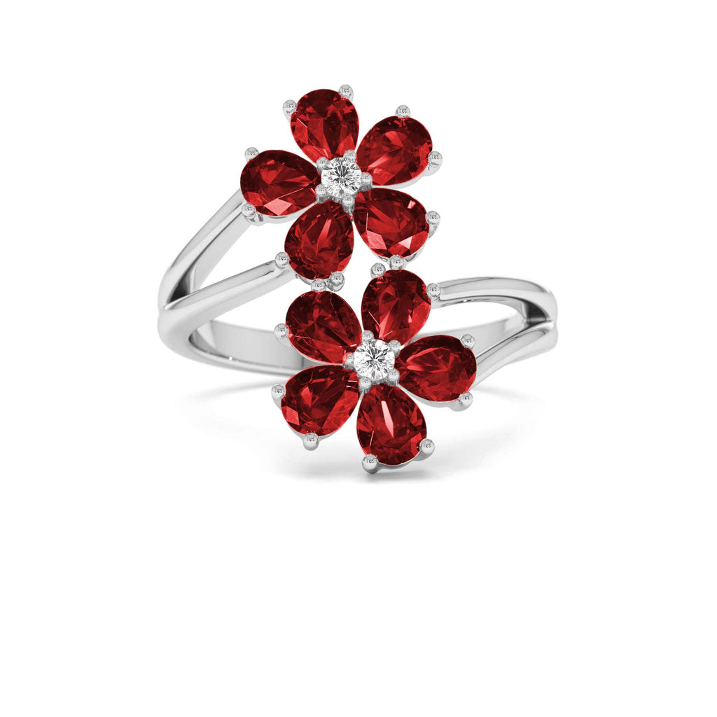 Ruby Flower Diamond Accent Ring in 14K Gold — view 4