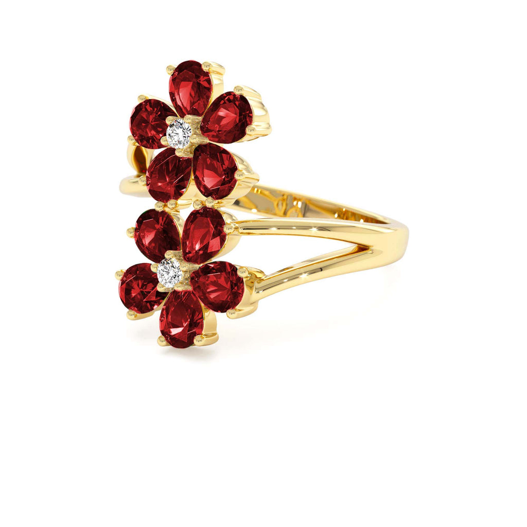 Ruby Flower Diamond Accent Ring in 14K Gold — view 2