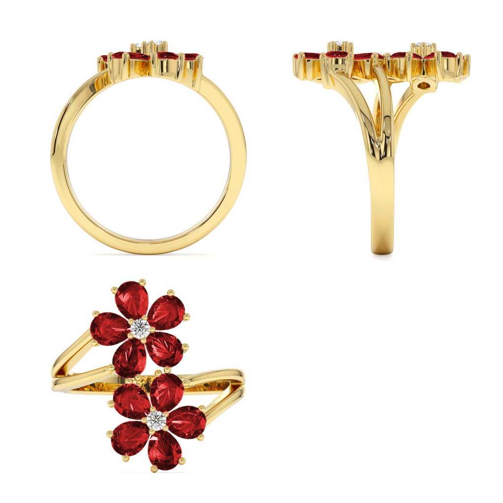 Ruby Flower Diamond Accent Ring in 14K Gold — view 3