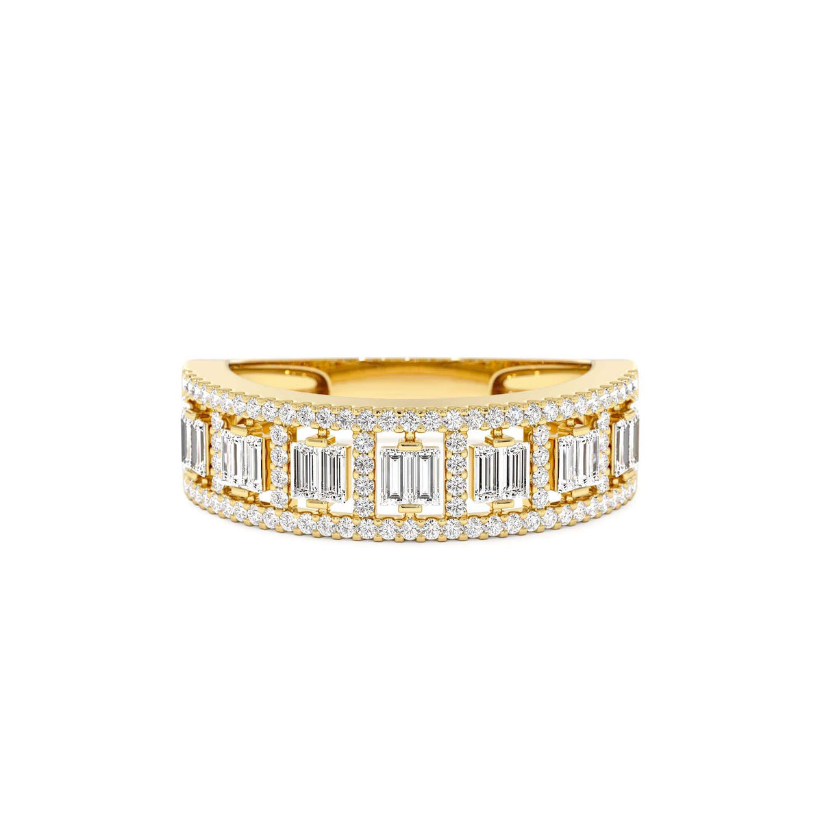 Wide Diamond Baguette Pave Ring in 14K Gold — view 1