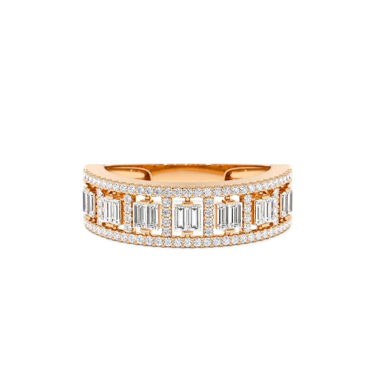Wide Diamond Baguette Pave Ring in 14K Gold — view 5