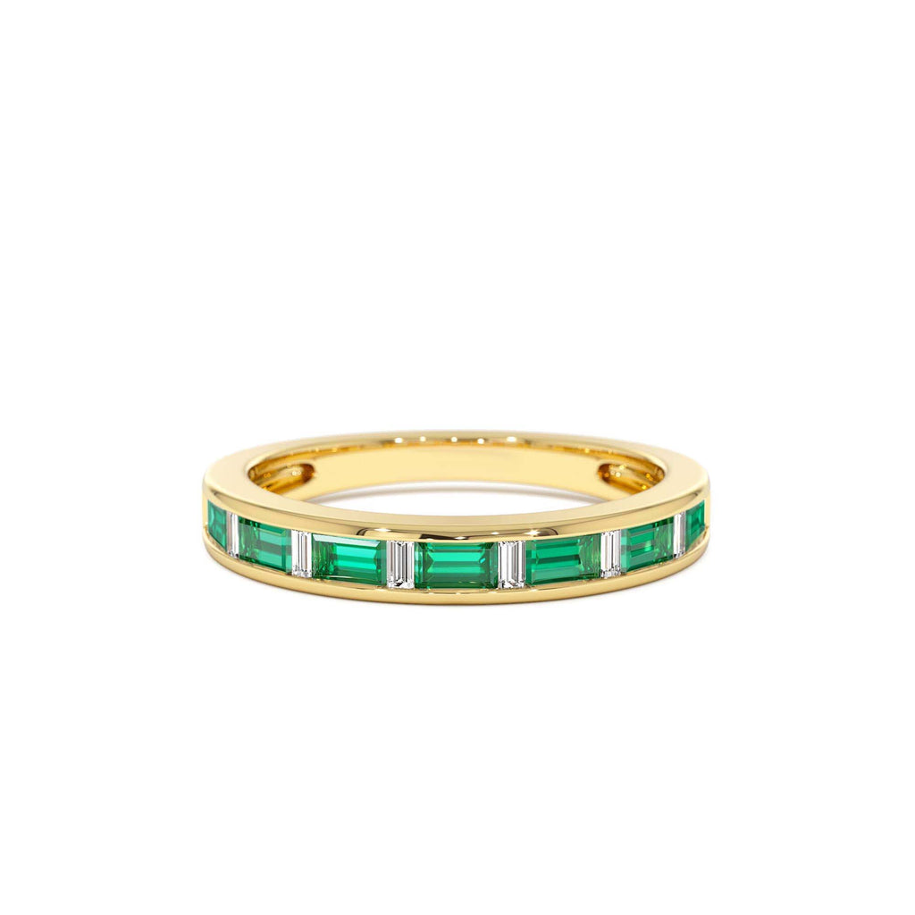 Bagguette Diamond & Emerald Ring in 14K Gold — view 1