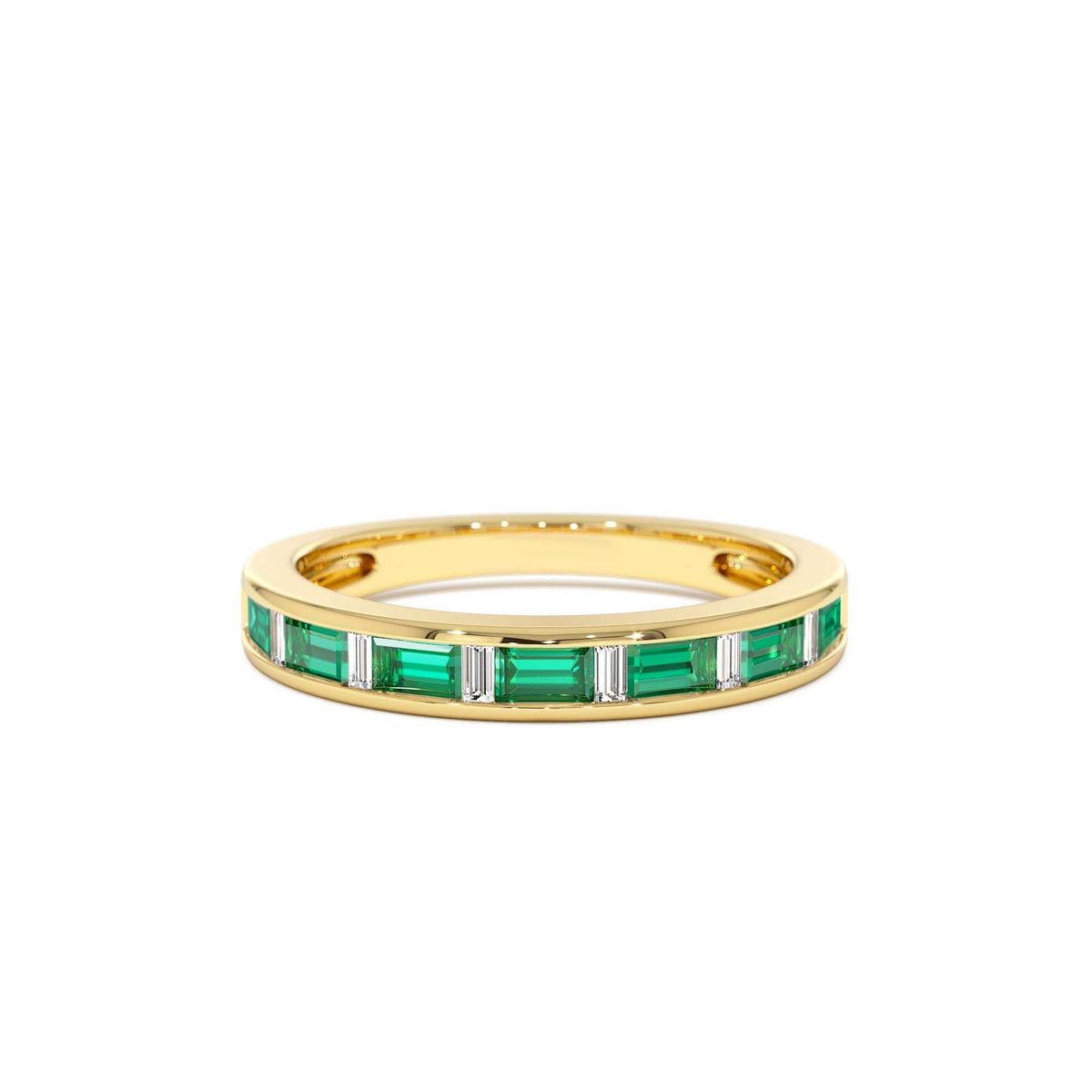 Bagguette Diamond & Emerald Ring in 14K Gold — view 1