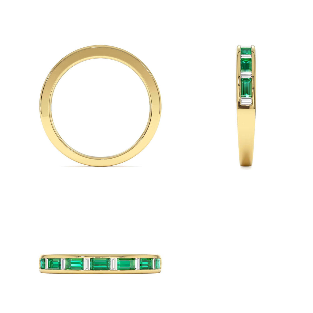 Bagguette Diamond & Emerald Ring in 14K Gold — view 3