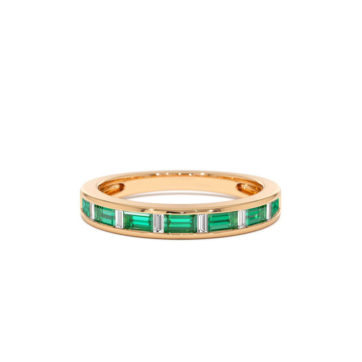 Bagguette Diamond & Emerald Ring in 14K Gold — view 5