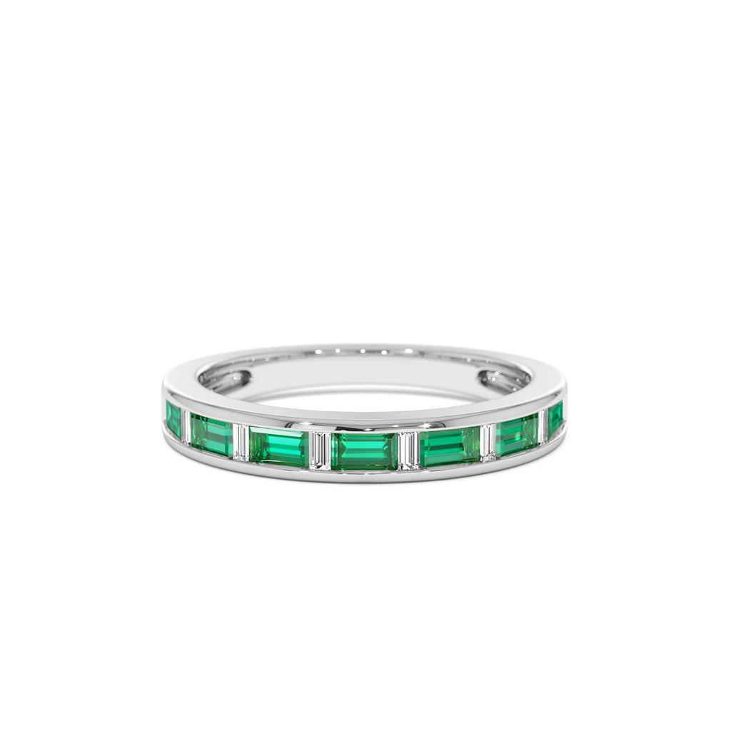 Bagguette Diamond & Emerald Ring in 14K Gold — view 4
