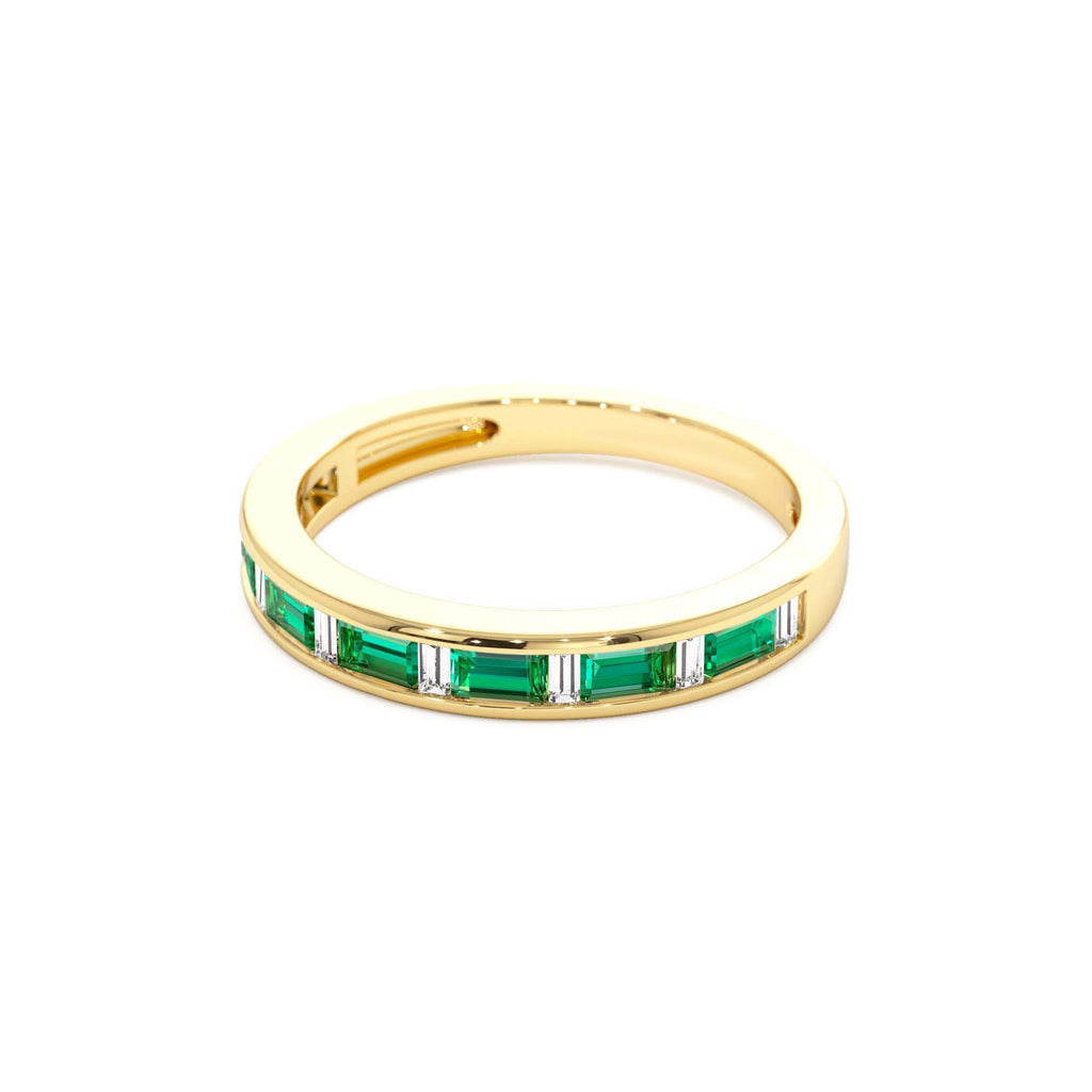 Bagguette Diamond & Emerald Ring in 14K Gold — view 2