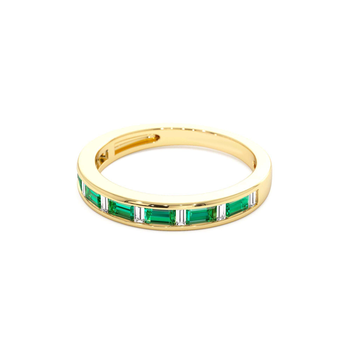 Bagguette Diamond & Emerald Ring in 14K Gold — view 2