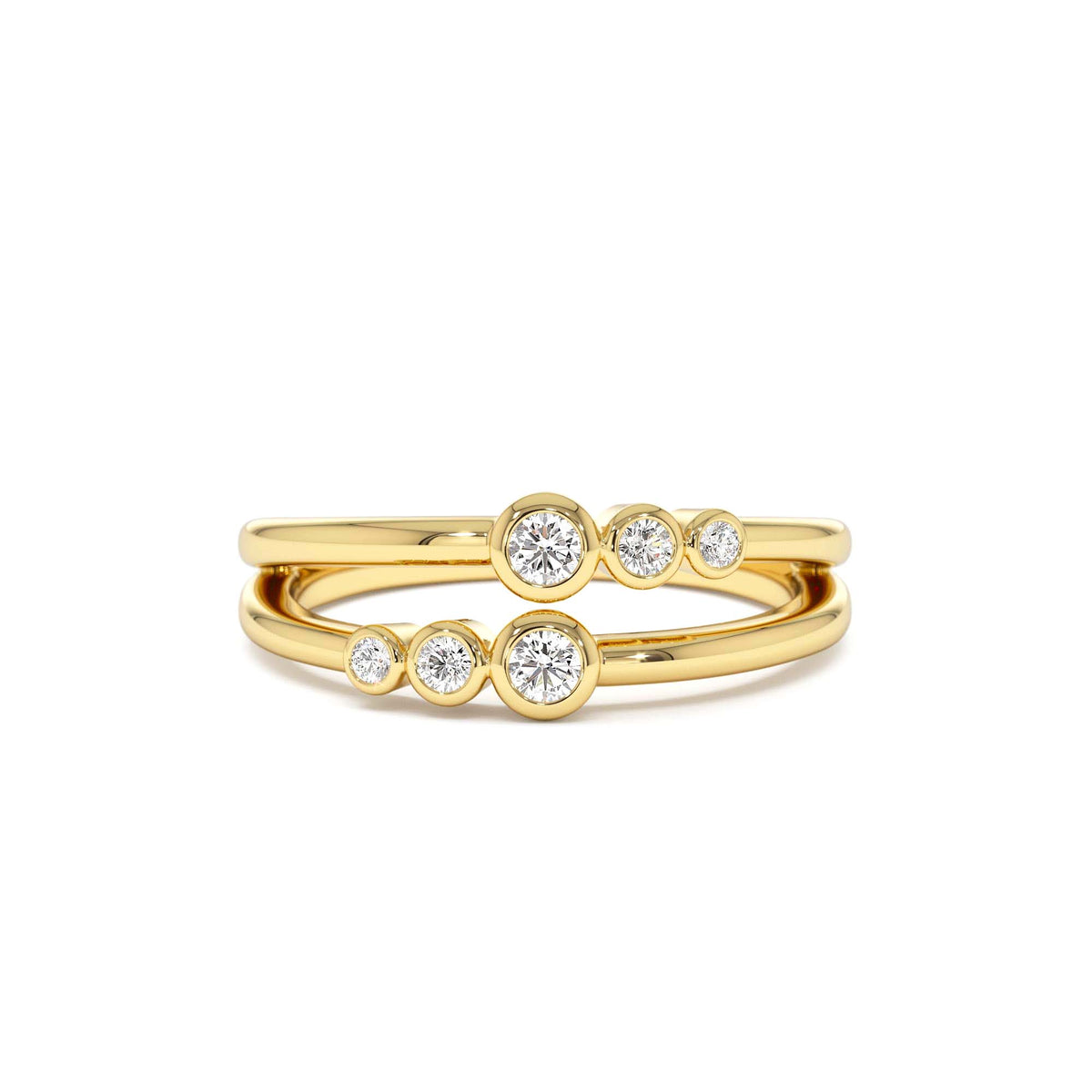 Double Row Bezel Setting Diamond Ring in 14K Gold — view 1