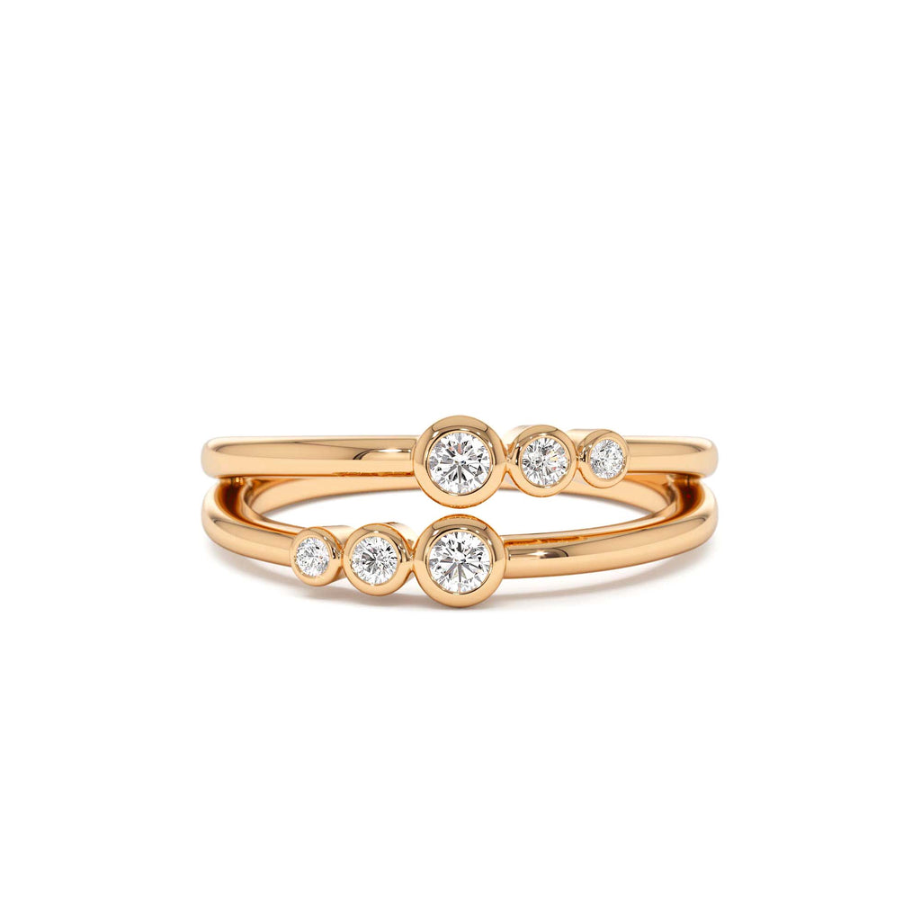 Double Row Bezel Setting Diamond Ring in 14K Gold — view 5