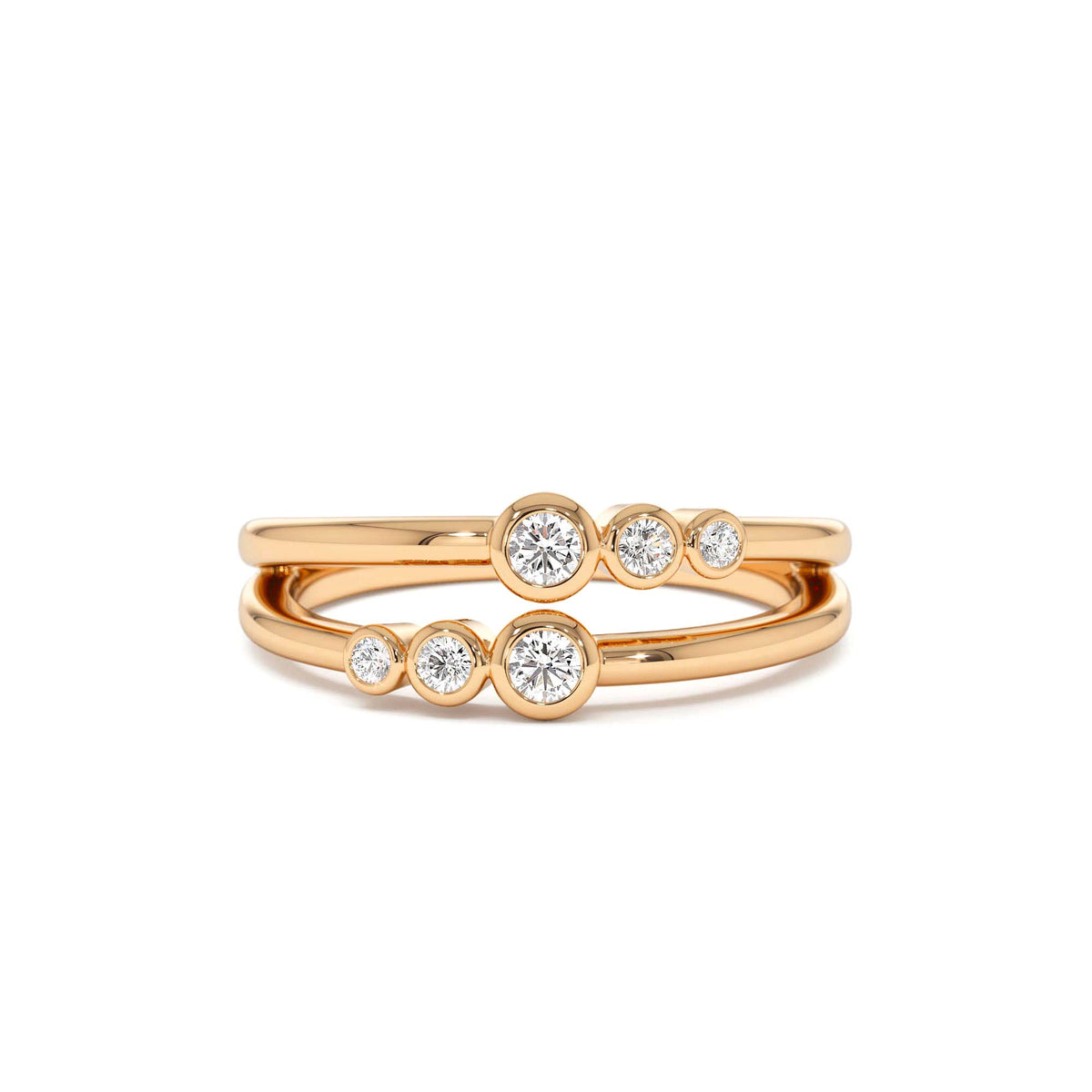 Double Row Bezel Setting Diamond Ring in 14K Gold — view 5