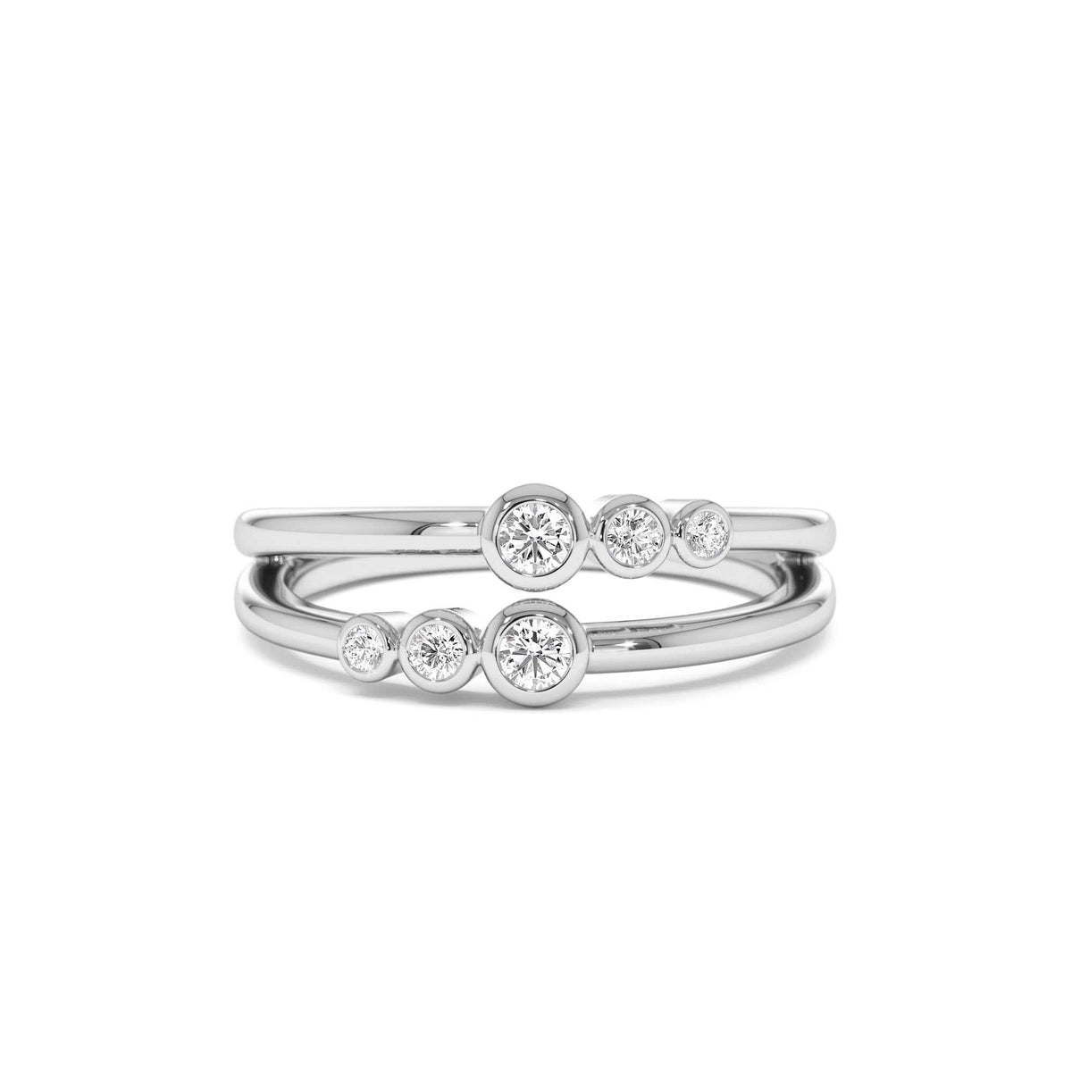 Double Row Bezel Setting Diamond Ring in 14K Gold — view 4