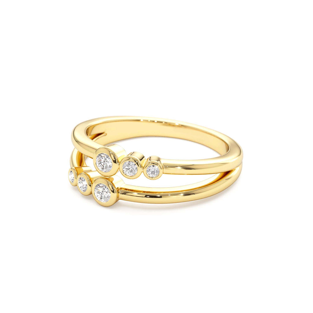 Double Row Bezel Setting Diamond Ring in 14K Gold — view 2