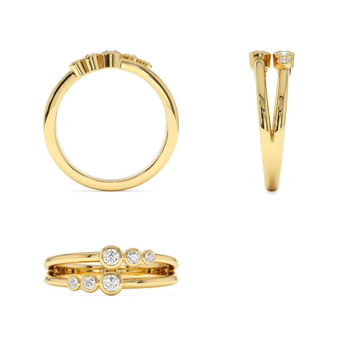 Double Row Bezel Setting Diamond Ring in 14K Gold — view 3