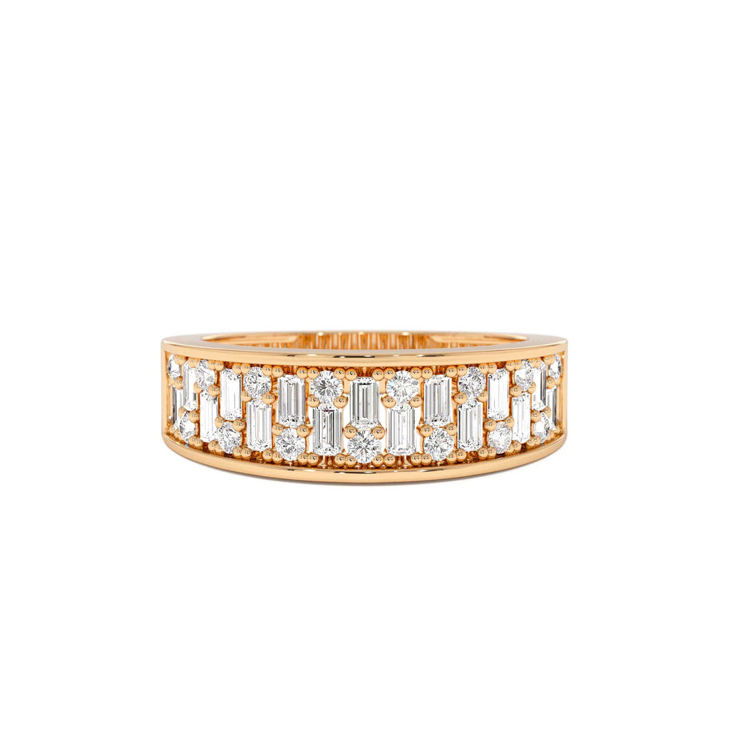 Baguette and Round Diamond Unique Statement Ring in 14K Gold — view 5