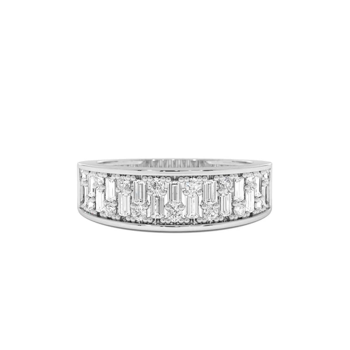 Baguette and Round Diamond Unique Statement Ring in 14K Gold — view 4