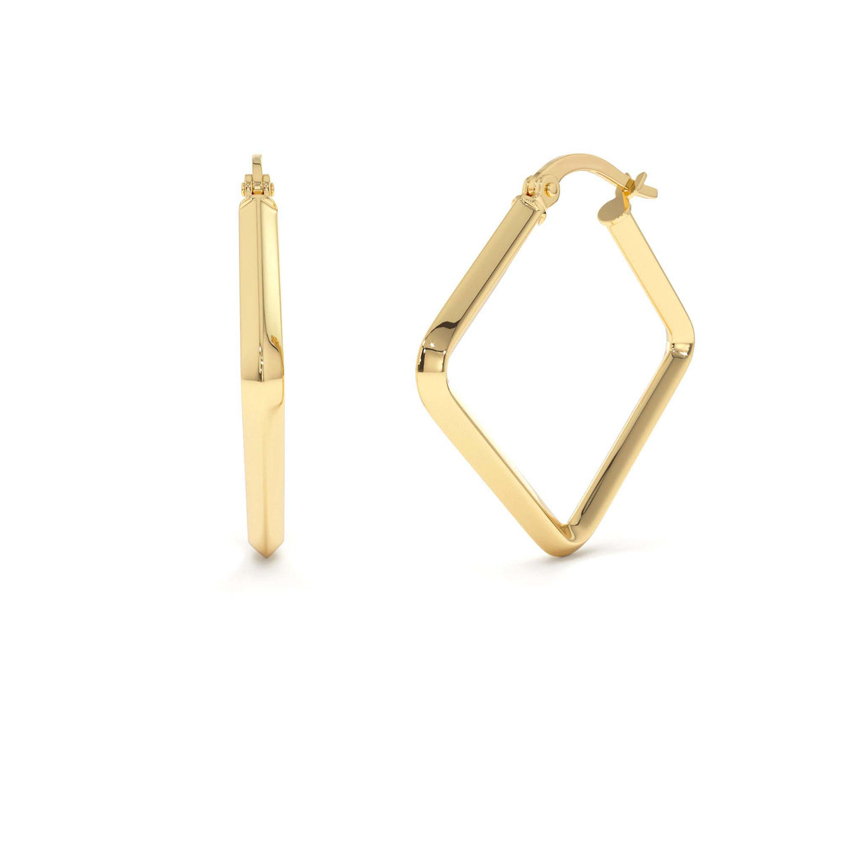 Geometric Shaped Square Hoop Earrings in 14K Gold — view 1