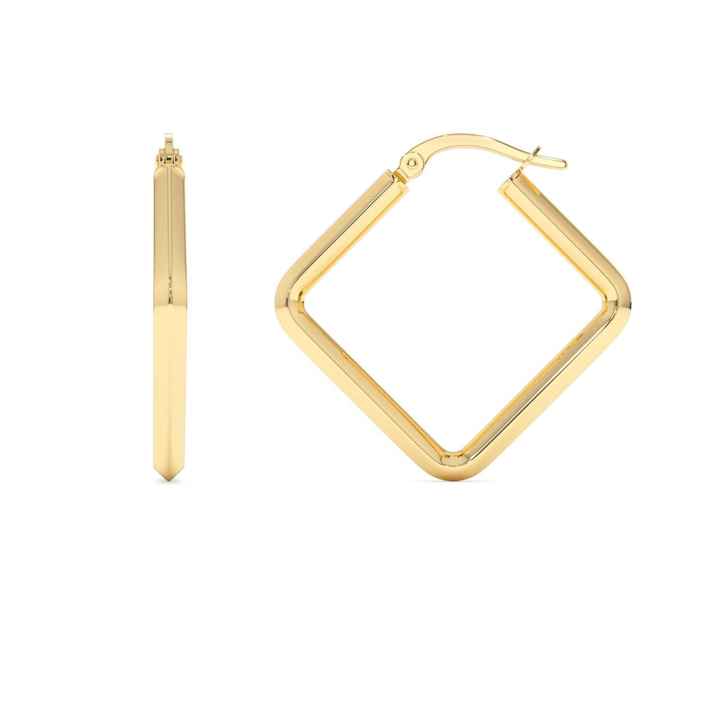 Geometric Shaped Square Hoop Earrings in 14K Gold — view 2