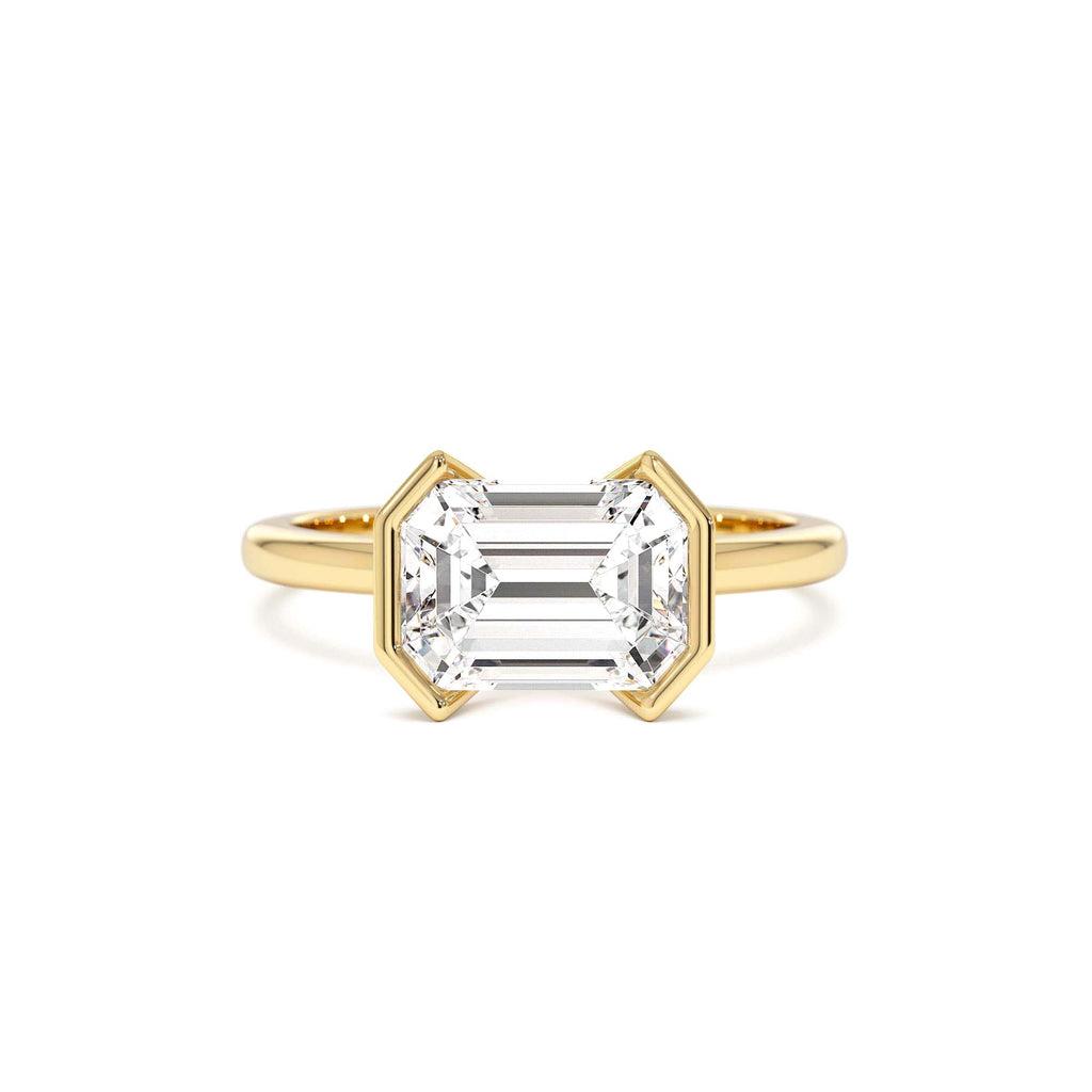 2.00 CTW Half Bezel East-West Emerald Cut Lab-Grown Engagement Ring in 14K Gold — view 1
