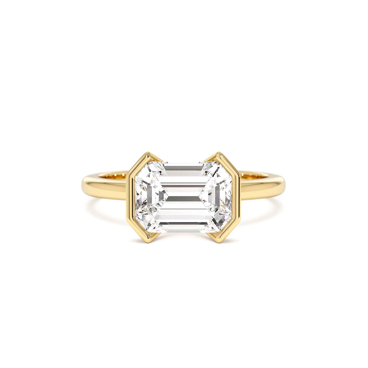 2.00 CTW Half Bezel East-West Emerald Cut Lab-Grown Engagement Ring in 14K Gold — view 1