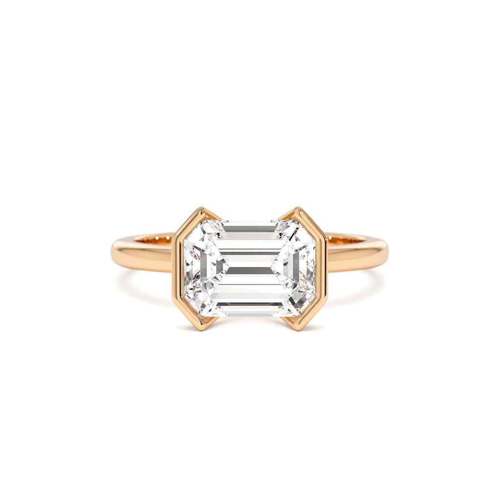 2.00 CTW Half Bezel East-West Emerald Cut Lab-Grown Engagement Ring in 14K Gold — view 5