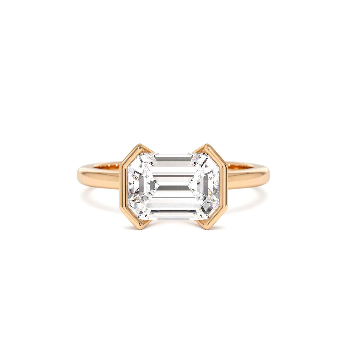2.00 CTW Half Bezel East-West Emerald Cut Lab-Grown Engagement Ring in 14K Gold — view 5