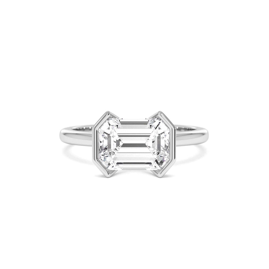 2.00 CTW Half Bezel East-West Emerald Cut Lab-Grown Engagement Ring in 14K Gold — view 4