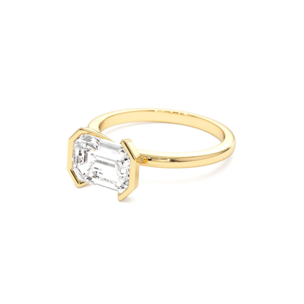 2.00 CTW Half Bezel East-West Emerald Cut Lab-Grown Engagement Ring in 14K Gold — view 2