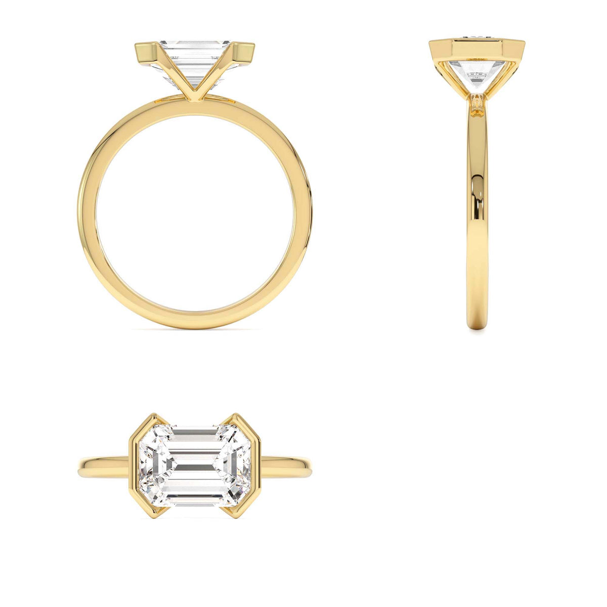 2.00 CTW Half Bezel East-West Emerald Cut Lab-Grown Engagement Ring in 14K Gold — view 3