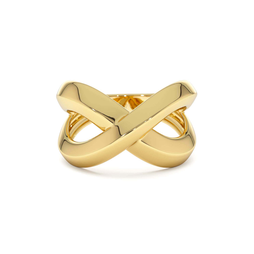 Chunky Gold Criss Cross Statement Ring in 14K Gold — view 1