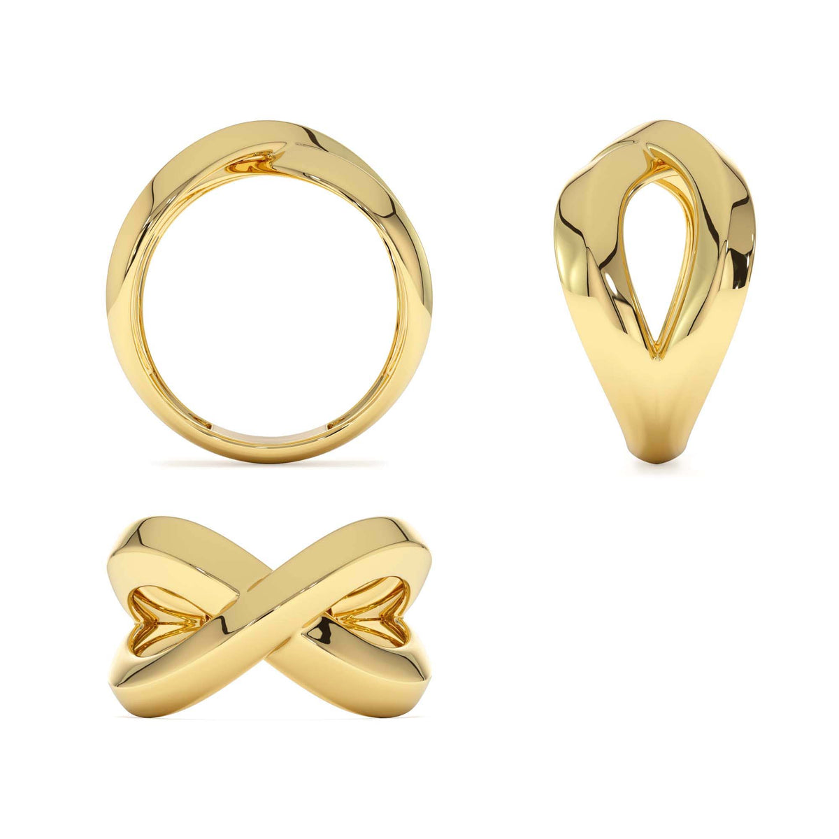 Chunky Gold Criss Cross Statement Ring in 14K Gold — view 3