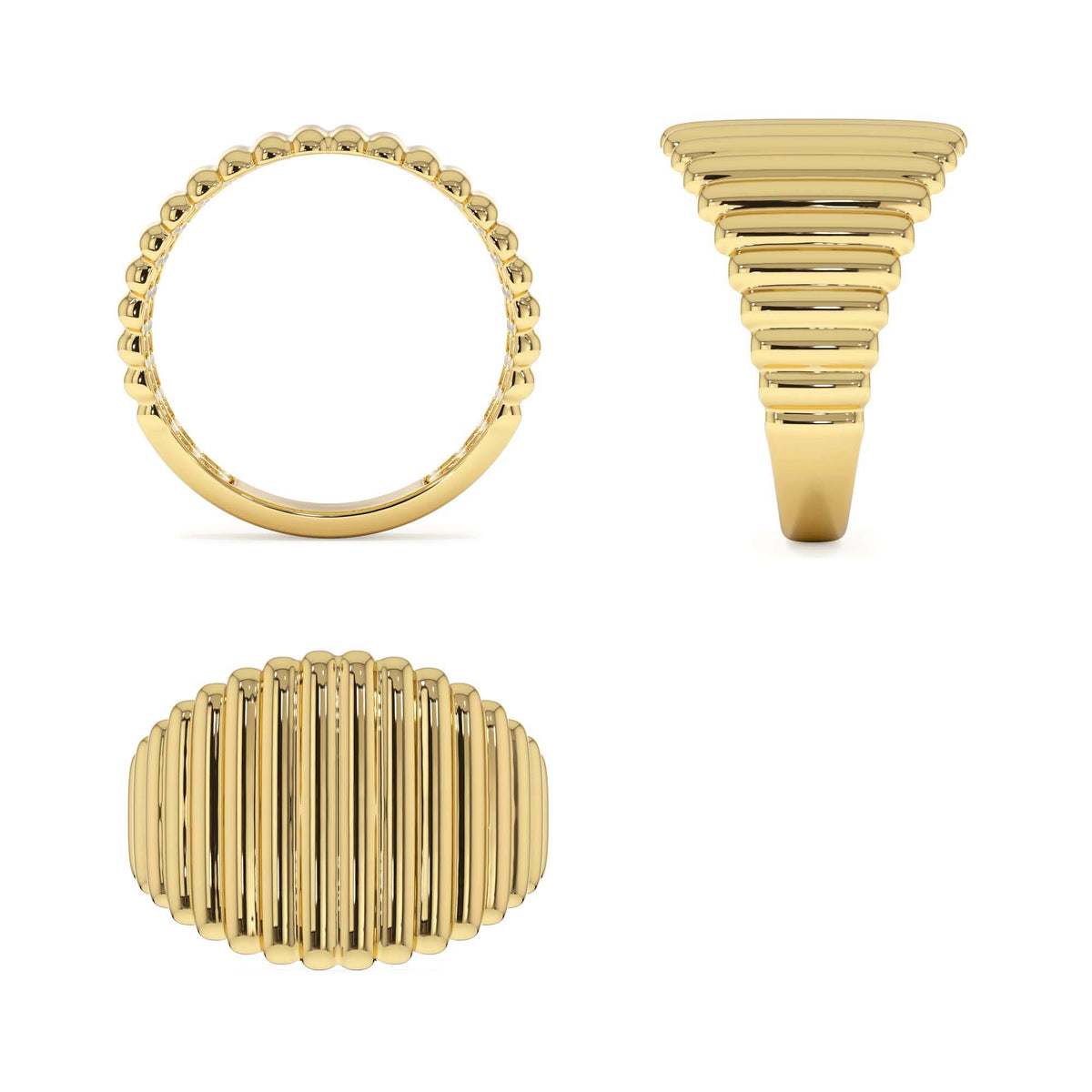 Tapered Ribbed Statement Band in 14K Gold — view 3