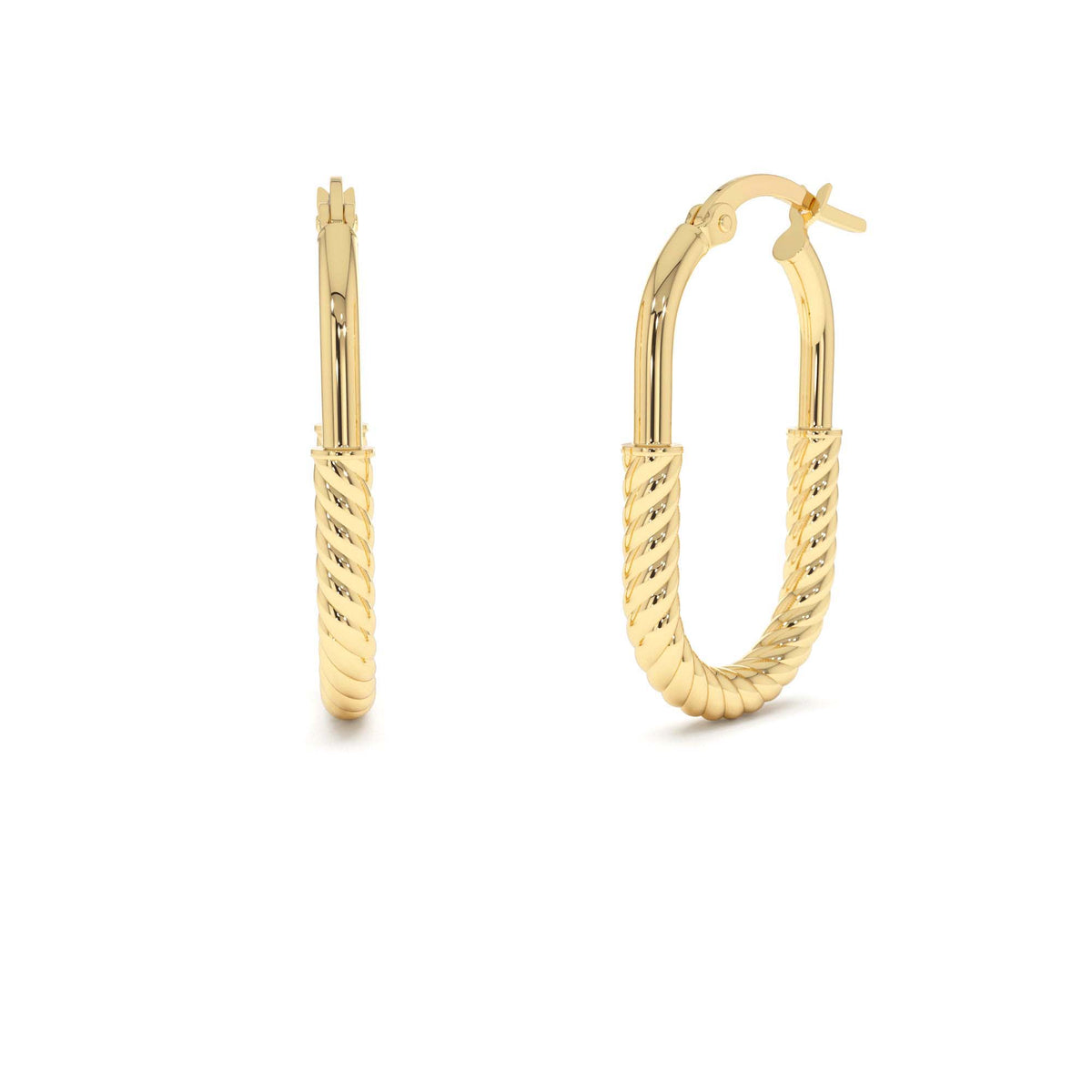 Twisted Rope Oval Hoop Earrings in 14K Gold — view 1
