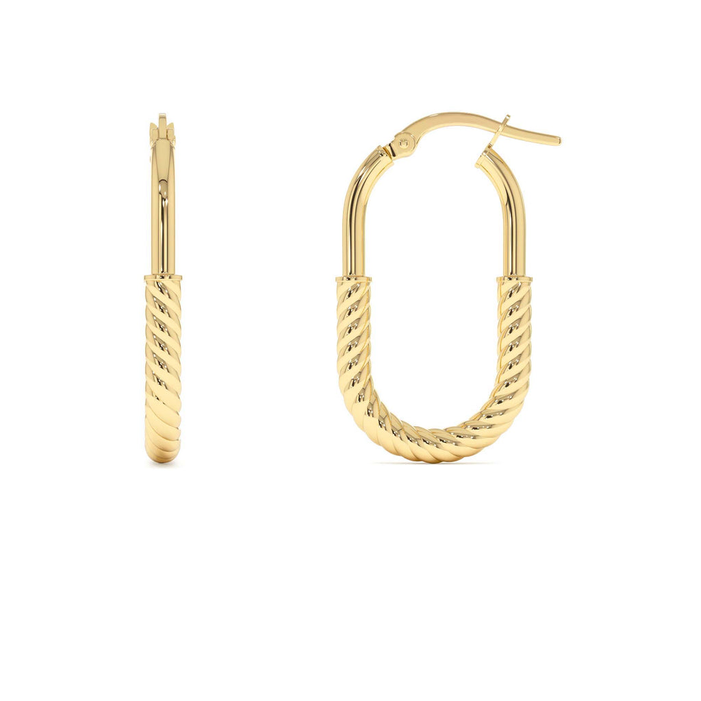 Twisted Rope Oval Hoop Earrings in 14K Gold — view 2