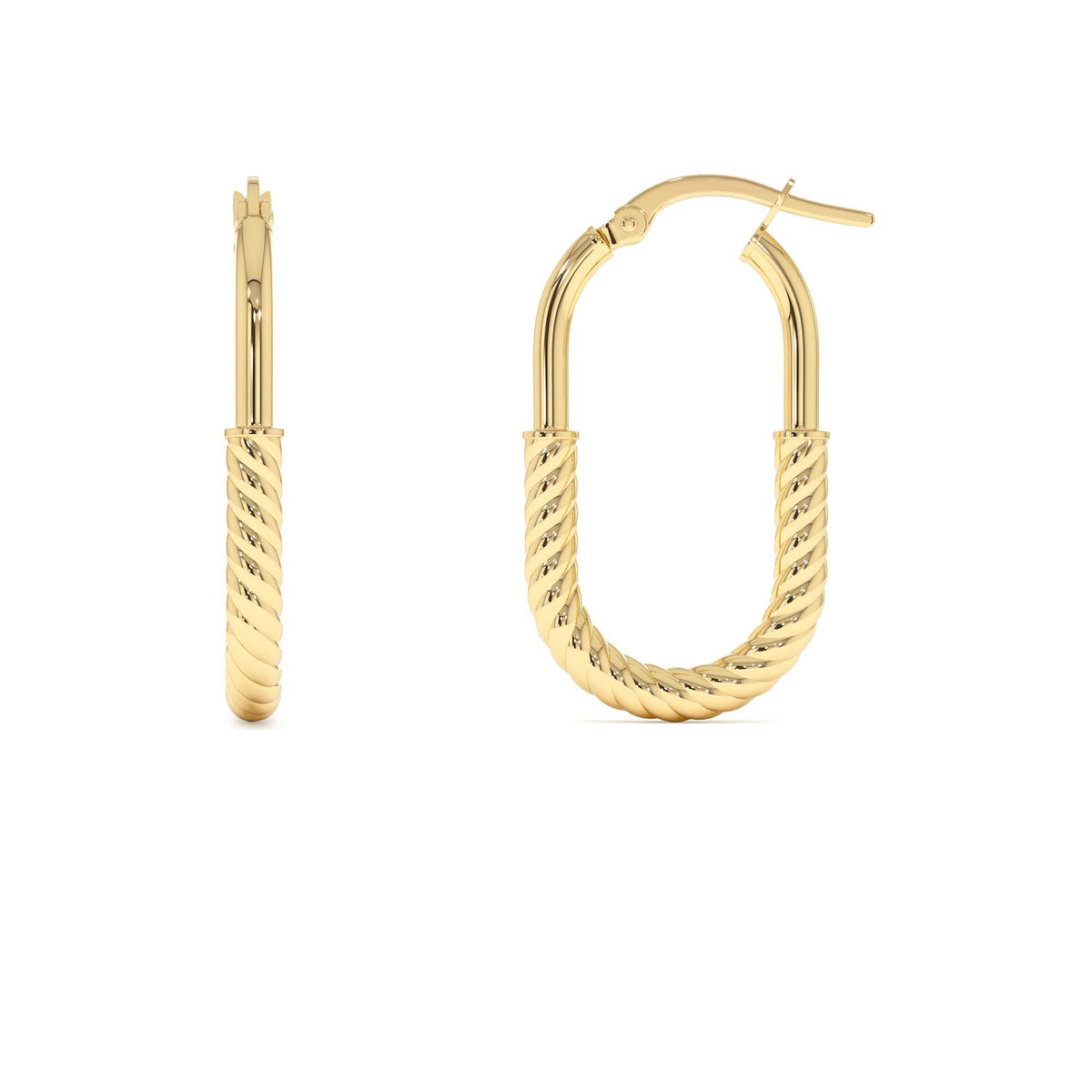 Twisted Rope Oval Hoop Earrings in 14K Gold — view 2