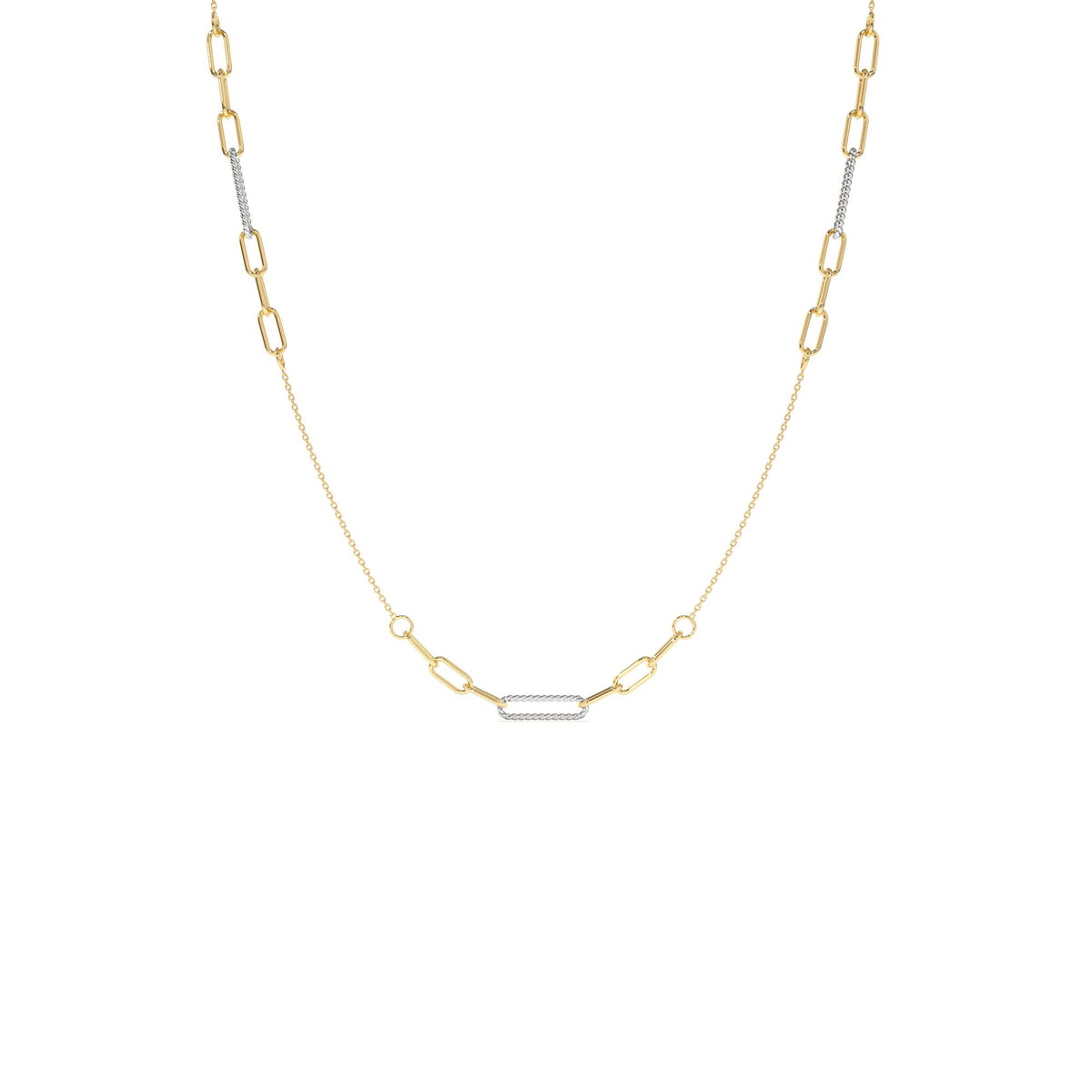 Two-Tone Link Layering Paperclip Necklace in 14K Gold — view 1