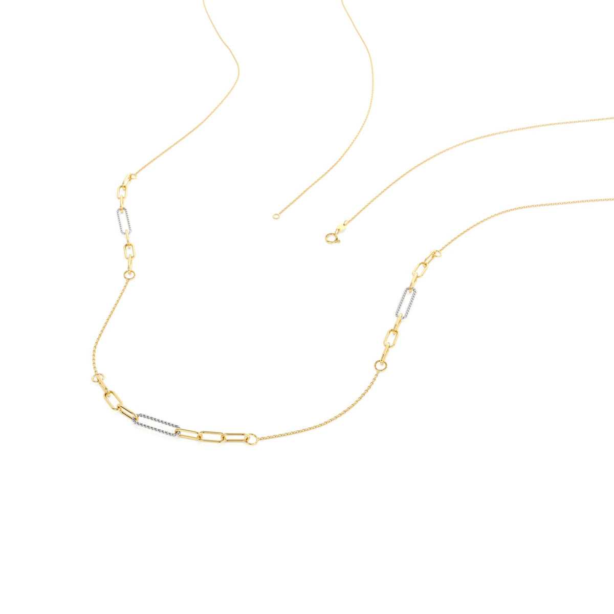 Two-Tone Link Layering Paperclip Necklace in 14K Gold — view 2