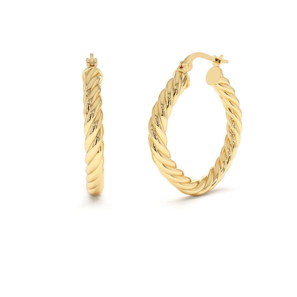 Twisted Rope Squared off Hoop Earrings in 14K Gold — view 1