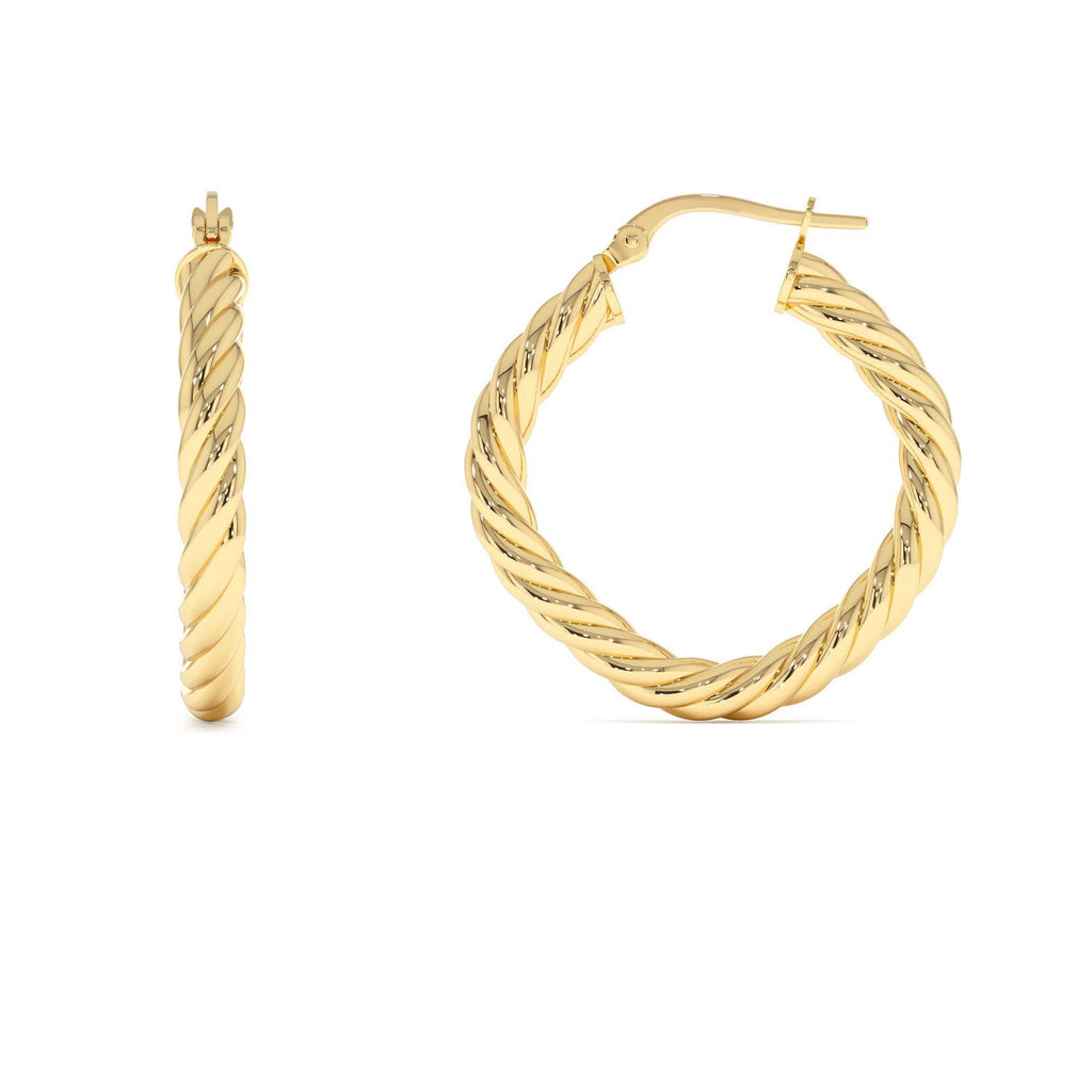 Twisted Rope Squared off Hoop Earrings in 14K Gold — view 2