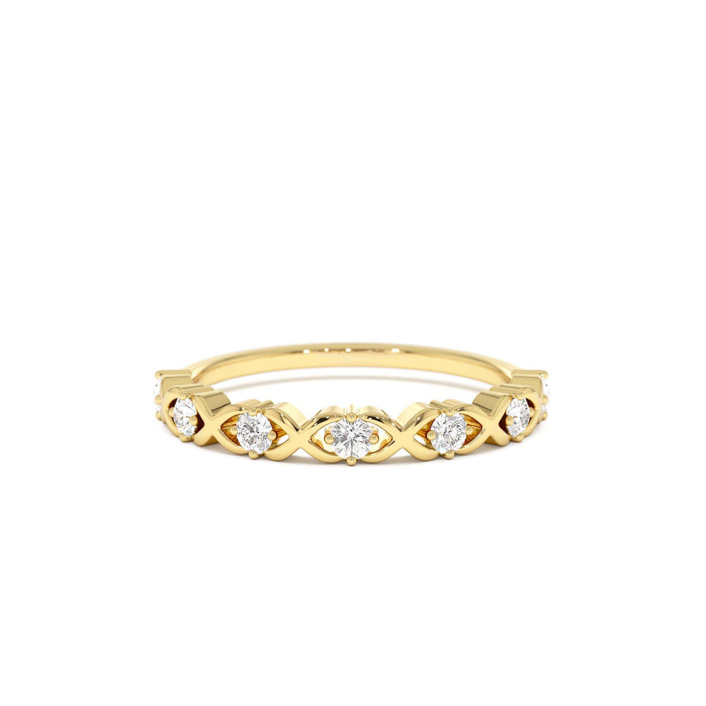 X O Design Diamond Wedding RIng in 14K Gold — view 1