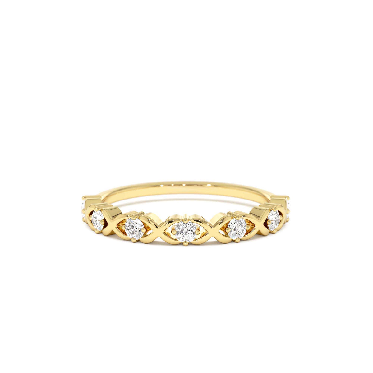 X O Design Diamond Wedding RIng in 14K Gold — view 1