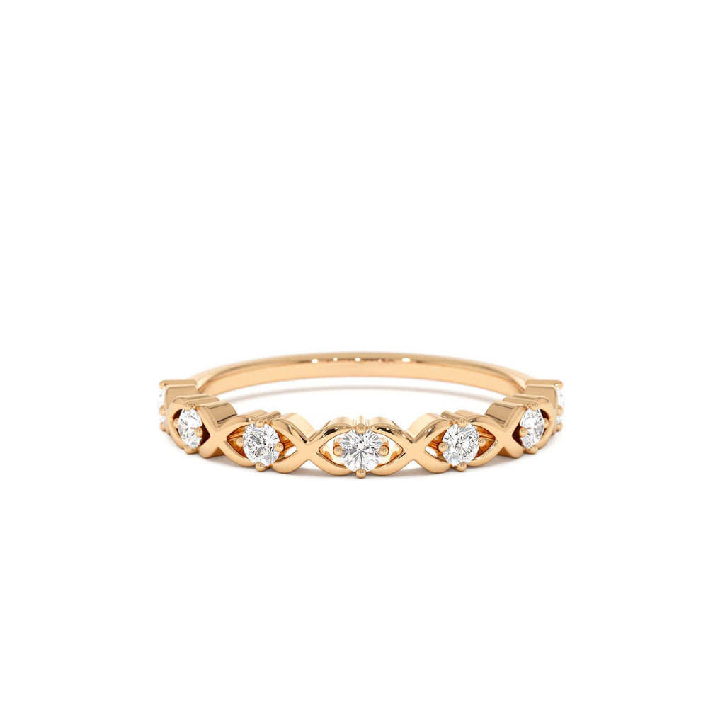 X O Design Diamond Wedding RIng in 14K Gold — view 5