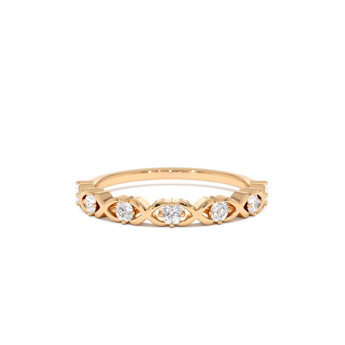 X O Design Diamond Wedding RIng in 14K Gold — view 5
